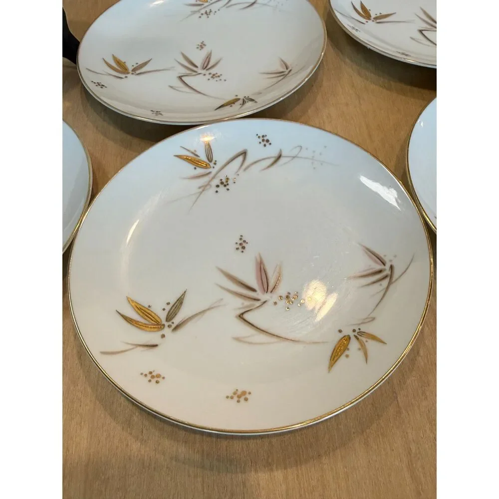 Vintage Noritake China 5786 Small Dessert Appetizer Plates Gold Bamboo Set 6